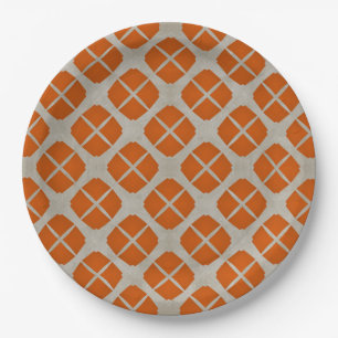Orange, Beige, Taupe Mid Century Modern Pattern Paper Plate
