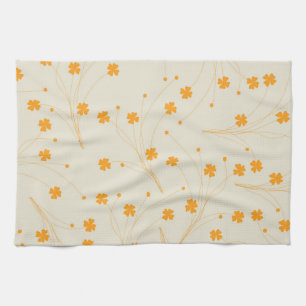 Orange Beige Tropical Floral Botanical Summer Kitchen Towel