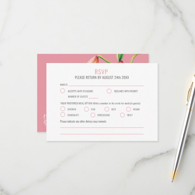 Orange bell African lily botanical art wedding RSVP Card (Front/Back In Situ)