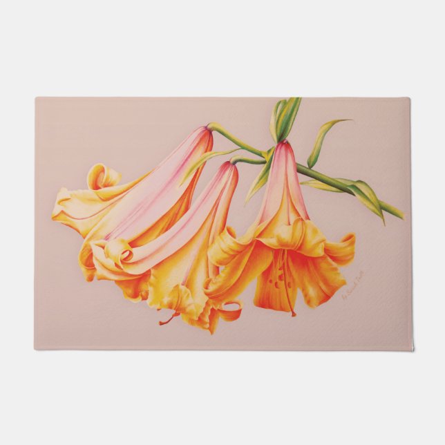 Orange bell lilies fine art botanical flower doormat (Front)