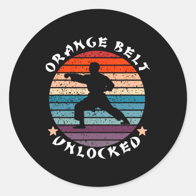 Orange Belt Level Unlocked Achievement Karate Keep Classic Round Sticker (Front)