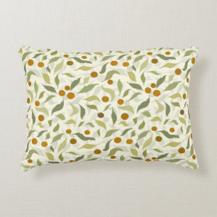 Orange Berries and Leaves on creme - pattern. Accent Pillow