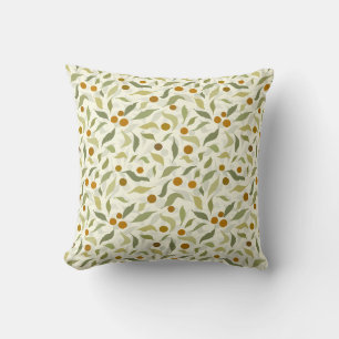 Orange Berries and Leaves on creme - pattern. Throw Pillow