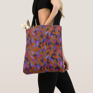 Orange Berries Purple Leaves Simple Floral Pattern Tote Bag