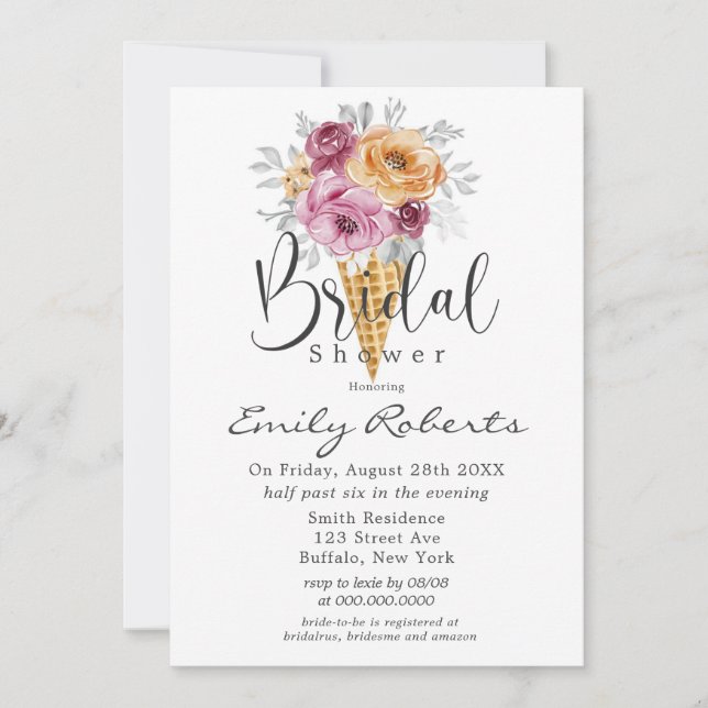 Orange Berry Pink Ice Cream Cone Bridal Shower Inv Invitation (Front)