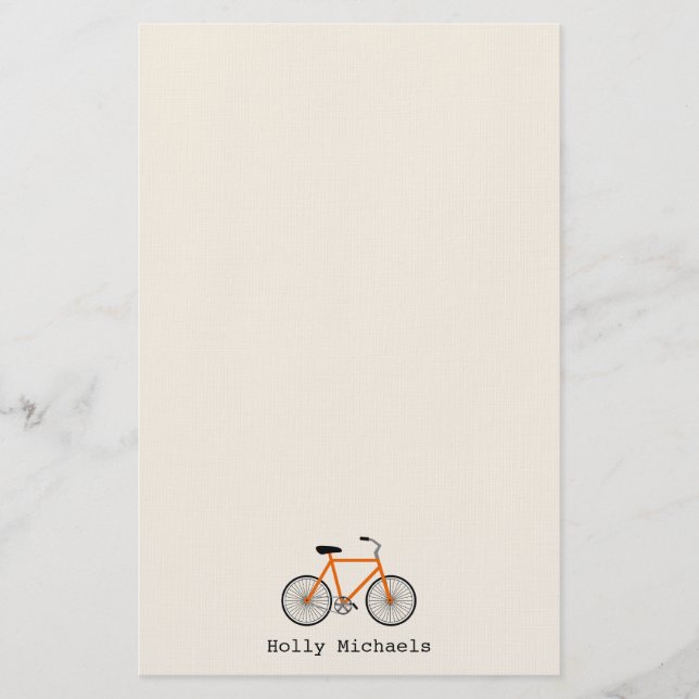 Orange Bicycle Personalized Stationery (Front)
