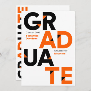 Orange Big Bold Angle-Cut Letters Graduation Invitation