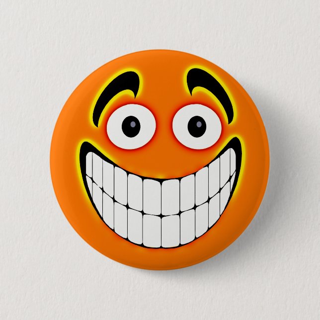 Orange Big Grin Face 2 Inch Round Button (Front)