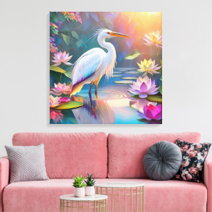 Orange Billed White Heron Fantasy Bird  Canvas Print