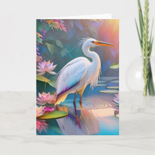 Orange Billed White Heron Fantasy Bird Card