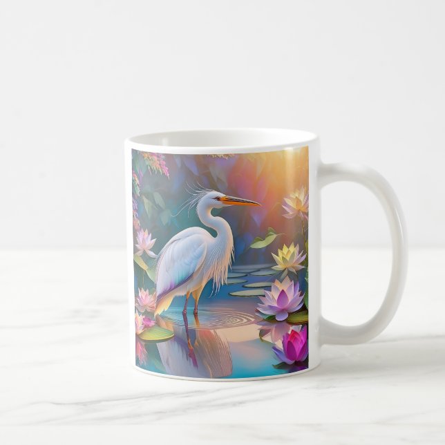 Orange Billed White Heron Fantasy Bird  Coffee Mug (Right)