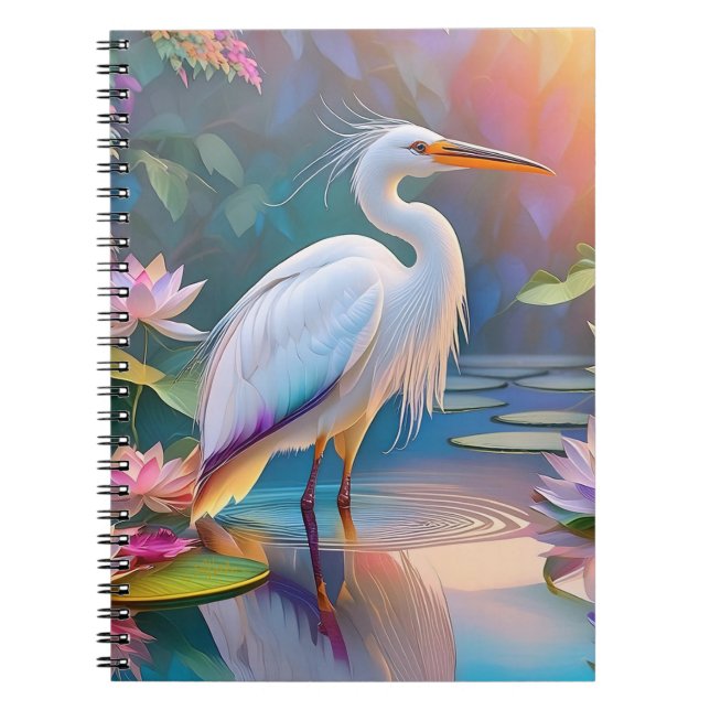 Orange Billed White Heron Fantasy Bird  Notebook (Front)