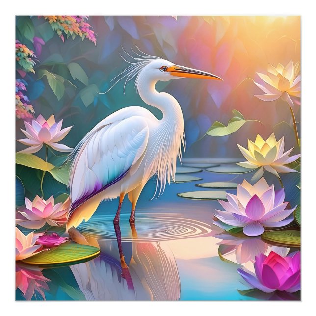 Orange Billed White Heron Fantasy Bird  Photo Print (Front)