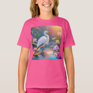 Orange Billed White Heron Fantasy Bird T-Shirt
