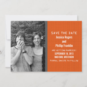 Orange Binary Code Photo Save the Date Invite