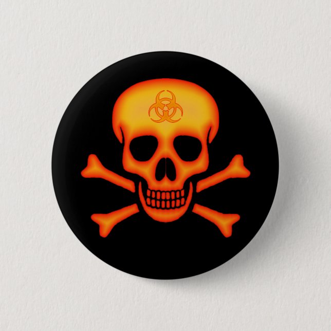 Orange Biohazard Skull Button (Front)