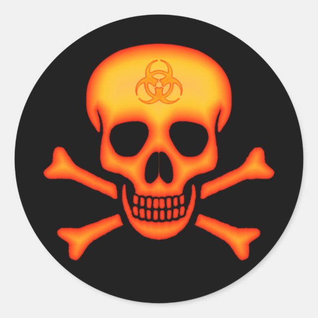 Orange Biohazard Skull Sticker (Front)