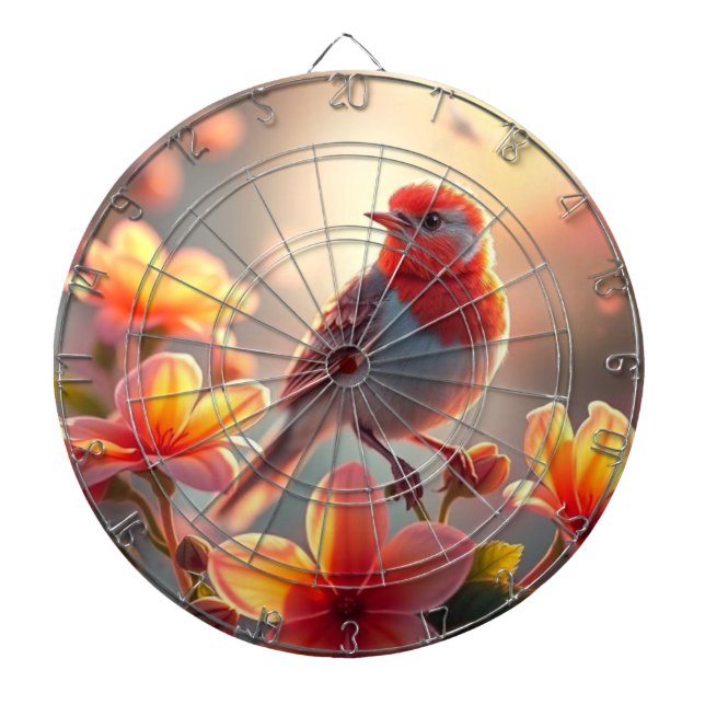Orange Bird Floral Dartboard (Front)