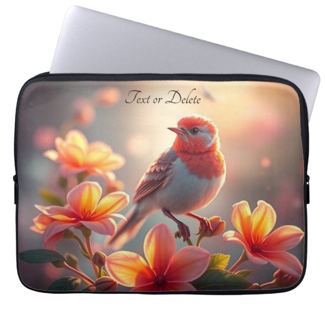 Orange Bird Floral Laptop Sleeve (Front)