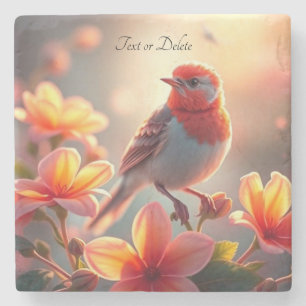 Orange Bird Floral Stone Coaster