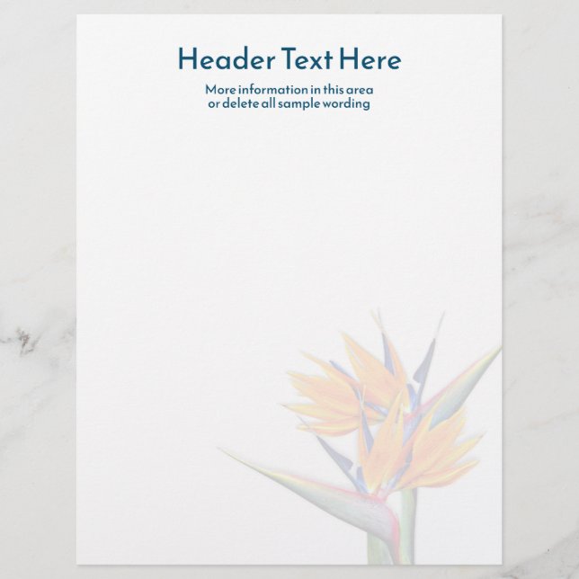 Orange Bird of Paradise Blank Writing Paper (Front)