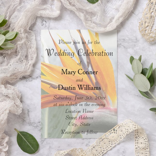 Orange Bird of Paradise Floral Wedding Invitation (In Situ Wedding)