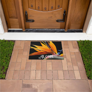 Orange Bird of Paradise Plant Bloom Aloha Doormat