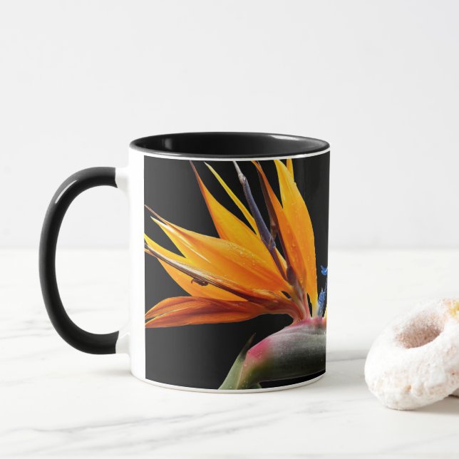 Orange Bird of Paradise Plant Bloom Mug (With Donut)