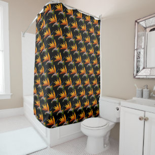 Orange Bird of Paradise Plant Pattern on Black