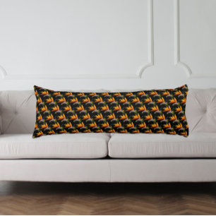 Orange Bird of Paradise Plant Pattern on Black Body Pillow