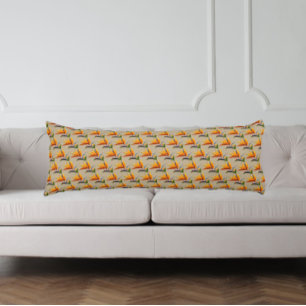 Orange Bird of Paradise Plant Pattern on Khaki Body Pillow