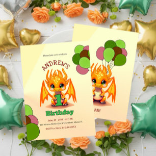 Orange Birthday Dragon invitation