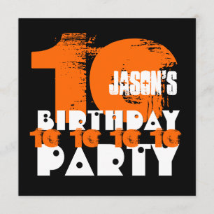 ORANGE BLACK 10th Birthday Party 10 Year Old V02C Invitation