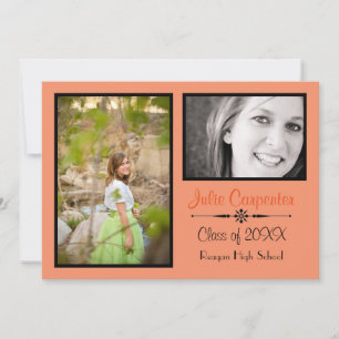 Orange/Black 2 Photo Collage - Grad Announce Invitation