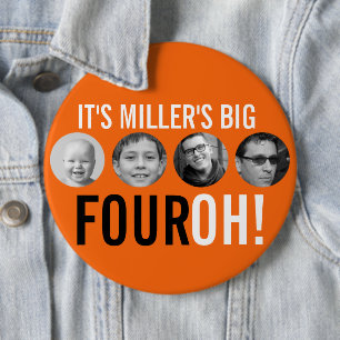 Orange black 40th Four OH! photo fortieth birthday 6 Inch Round Button