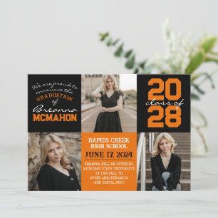 Orange & Black 4 Photo Graduation Announcement
