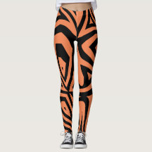 Orange Black Abstract Zebra Print Womens Leggings