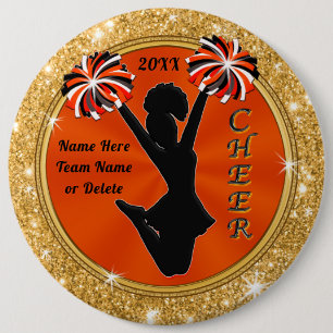 Orange, Black and Gold, Cheerleading Pins, 6 inch 6 Inch Round Button