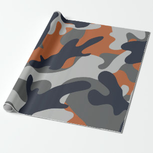 Orange, Black, and Grey Camouflage Style  Wrapping Paper