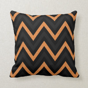 Orange black and grey glitter chevron pillow