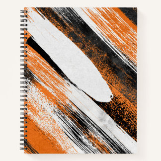 Orange, Black, and White Brush Strokes Notebook