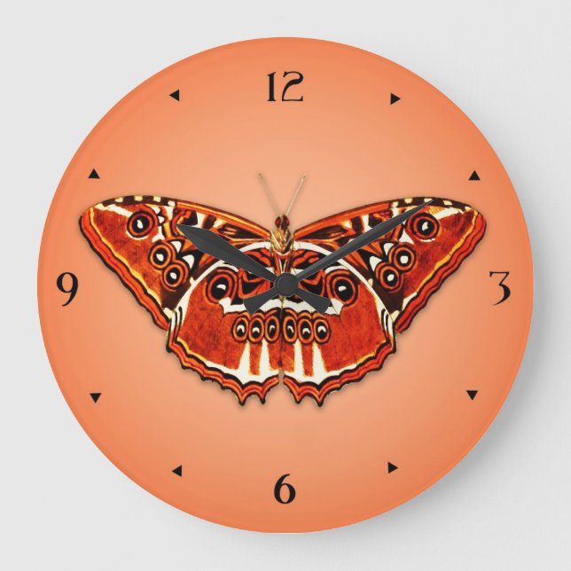 Orange, black and white butterfly large clock (Front)