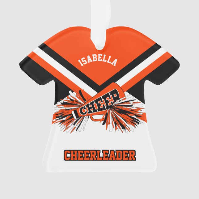 Orange, Black and White Cheerleader Ornament (Front)