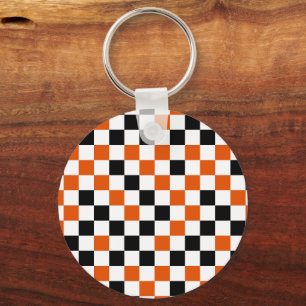 Orange Black and White Chequered Keychain