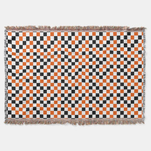 Orange Black and White Chequered Throw Blanket