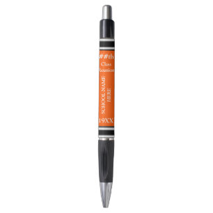 Orange, Black and White Class Reunion Party Favour Pen