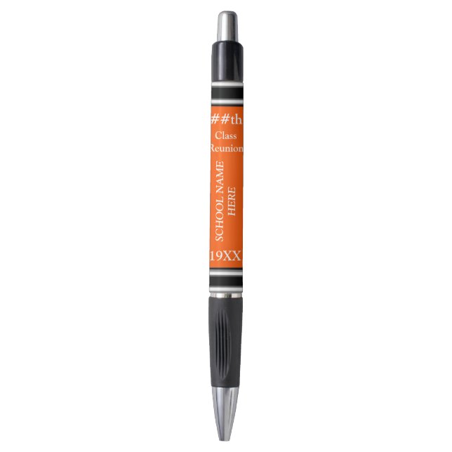 Orange, Black and White Class Reunion Party Favour Pen (Front Vertical)