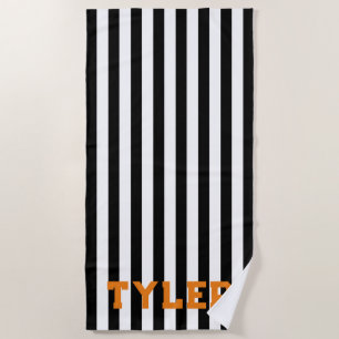 Orange Black and White Classic Cabana Stripe Beach Towel