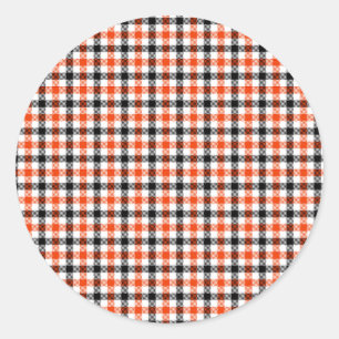 Orange Black and White Gingham Check Classic Round Sticker