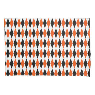 Orange Black and White Harlequin Diamonds Pattern  Pillowcase